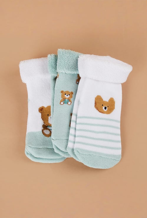 FAME FOREVER Boys Teddy Bear Ankle Length Socks - Pack of 3