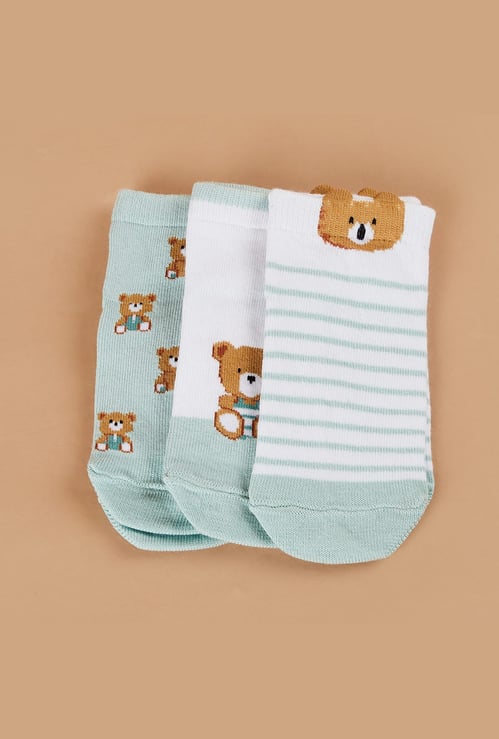 FAME FOREVER Boys Bear Ankle Length Socks - Pack of 3