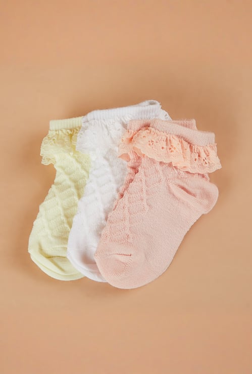FAME FOREVER Girls Frill Ankle Length Socks - Pack of 3