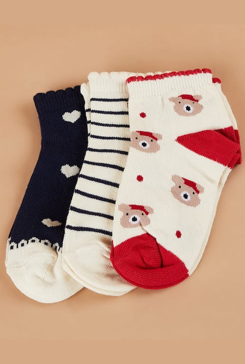 FAME FOREVER Girls Assorted Ankle Length Socks - Pack of 3