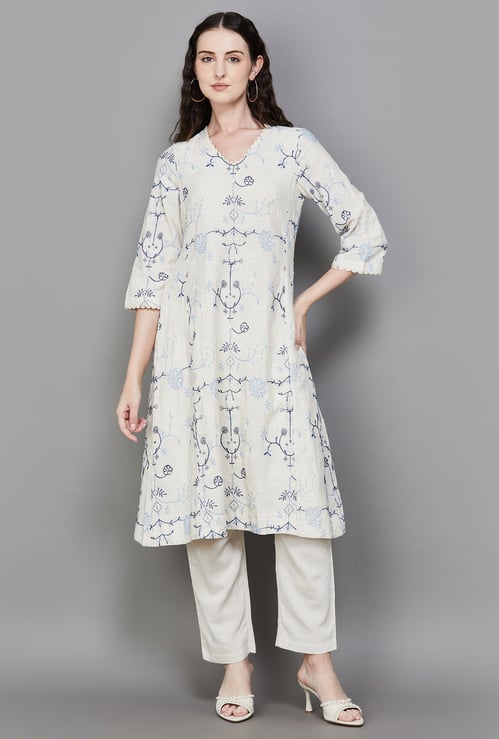 W Embroidered A-Line Kurta Set