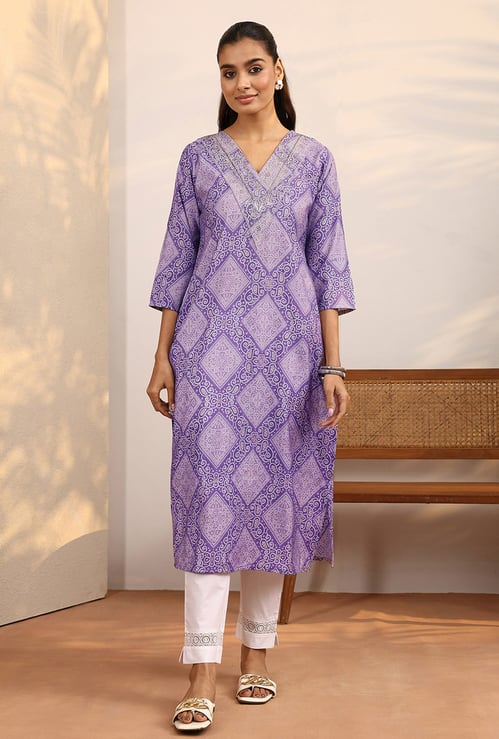 LIBAS Printed V-Neck Straight Kurta