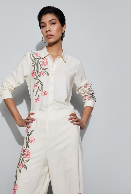 CODE Floral Embroidered Shirt