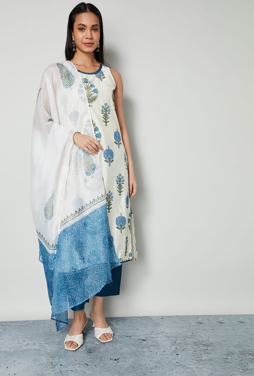 MELANGE Floral Print A-line Kurta Set