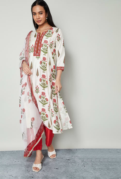 MELANGE Floral Print A-line Kurta Set