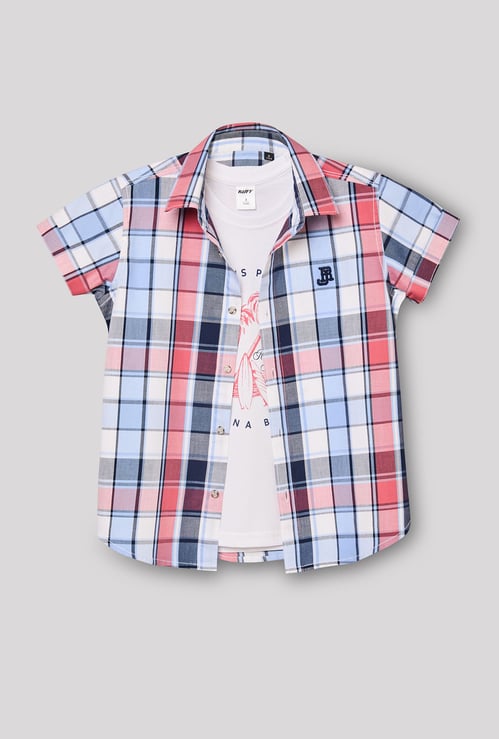 RUFF KIDS Boys Checked Shirt with Vest T-shirt