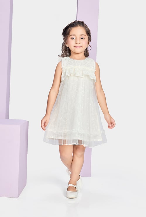 PEPPERMINT Girls Embroidered Ruffled Dress