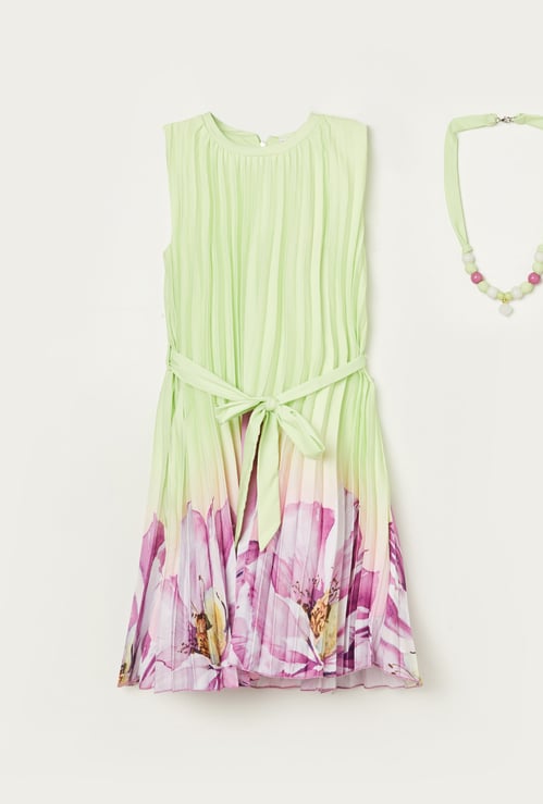 PEPPERMINT Girls Pleated Dress with Necklace