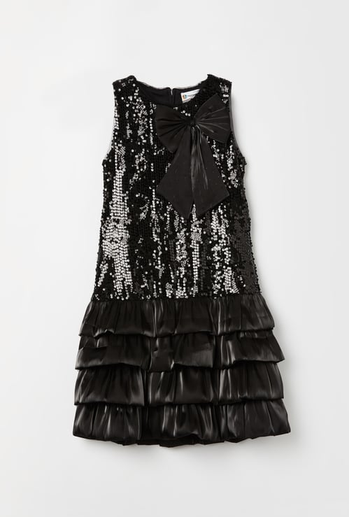 PEPPERMINT Girls Sequin Embellished Bow Dress