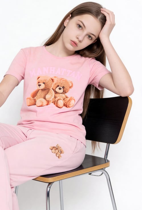 FAME FOREVER Girls Teddy Graphic Print T-shirt