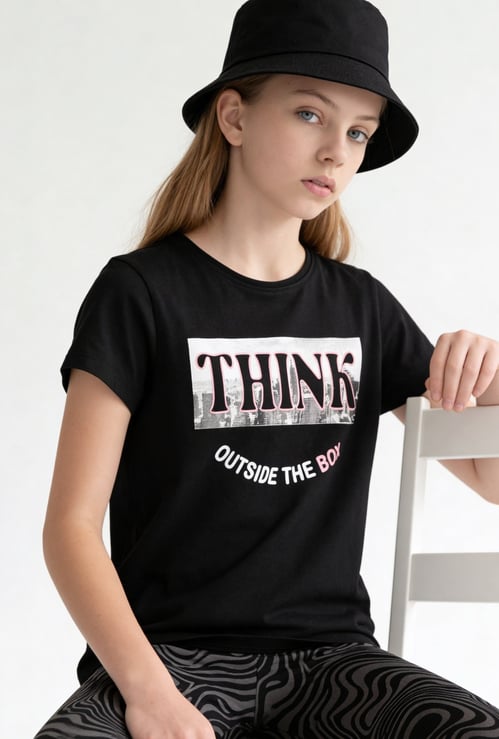 FAME FOREVER Girls Typographic Print T-shirt