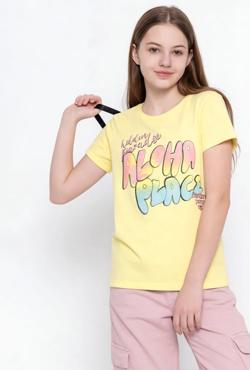 FAME FOREVER Girls Typographic Print T-shirt