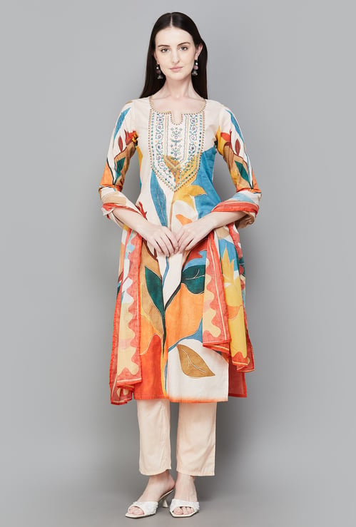 LIBAS Floral Print A-line Kurta Set