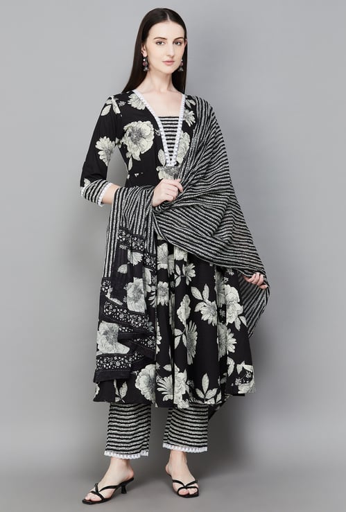 LIBAS Floral Print A-line Kurta Set