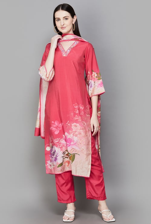 LIBAS Floral Print Straight Kurta Set