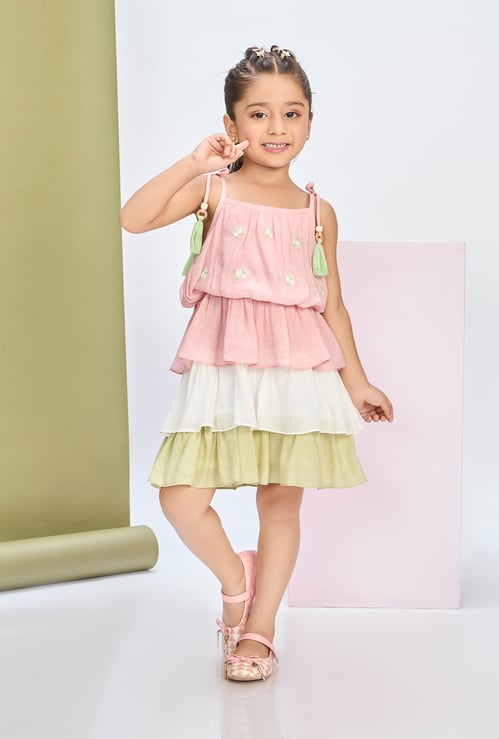 PEPPERMINT Girls Embroidered Tiered Dress
