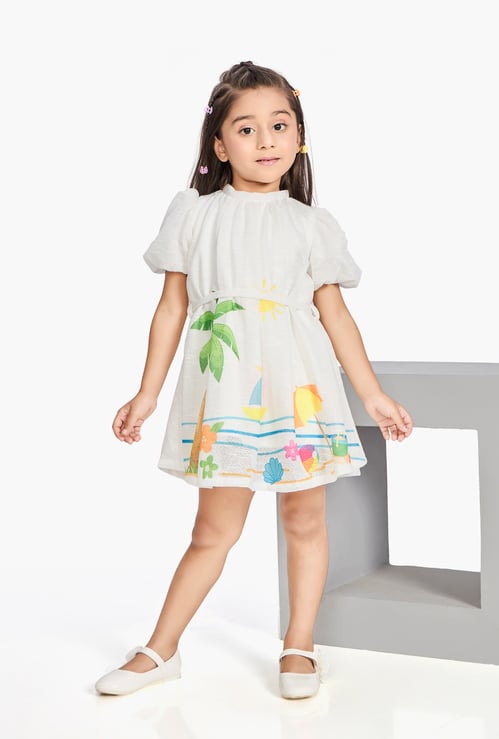 PEPPERMINT Girls Printed A-Line Dress with Belt