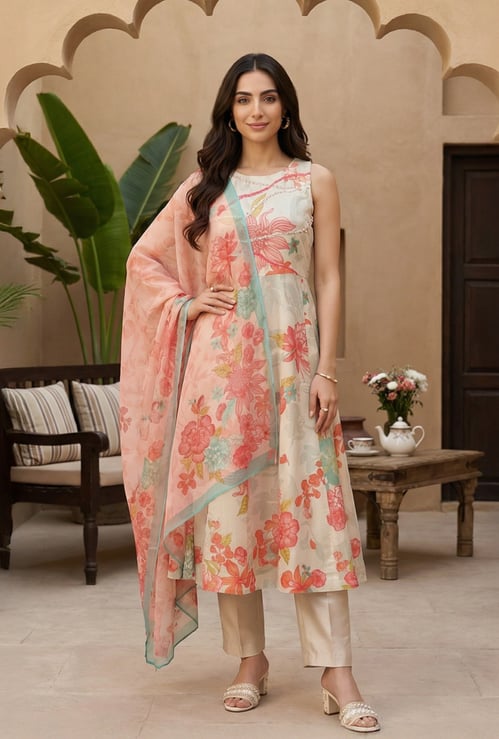 W Floral Print Straight Kurta Set