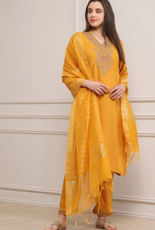 BIBA Embroidered A-Line Kurta Set