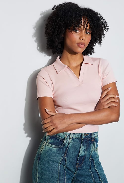 GINGER Knit Johnny Collar T-shirt