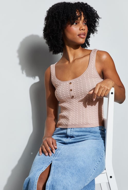 GINGER Knitted Scoop Neck Crop Top