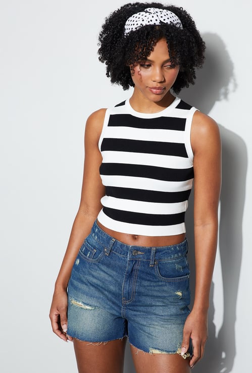 GINGER Striped Sleeveless Crop Top