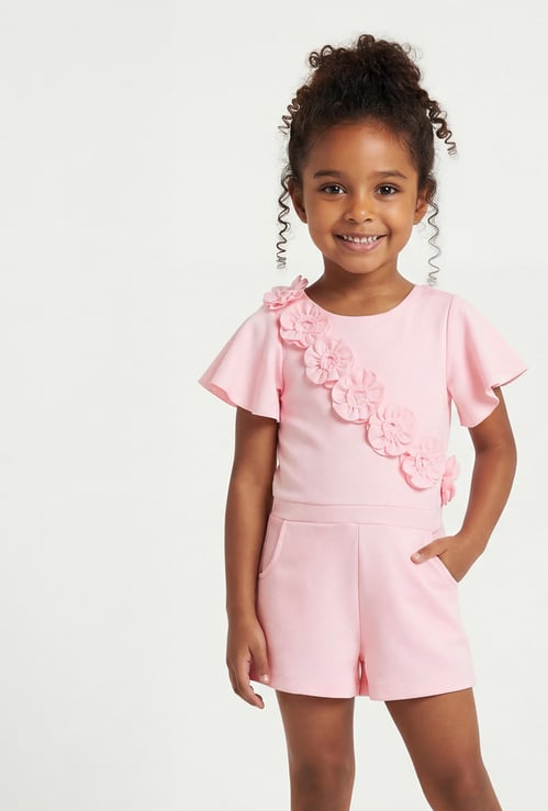 FAME FOREVER Girls Floral Applique Playsuit