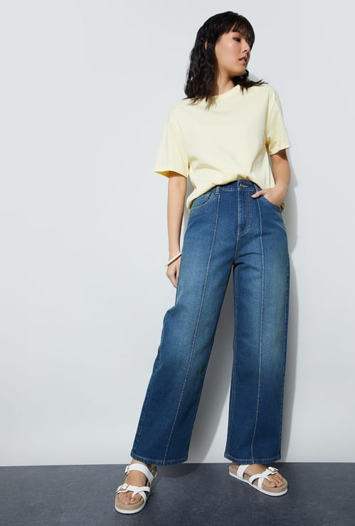 FAME FOREVER Washed High-Rise Wide Leg Jeans