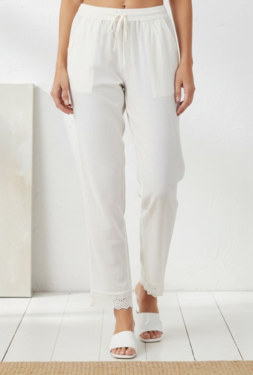 W Solid Straight Pants with Drawstring Closure