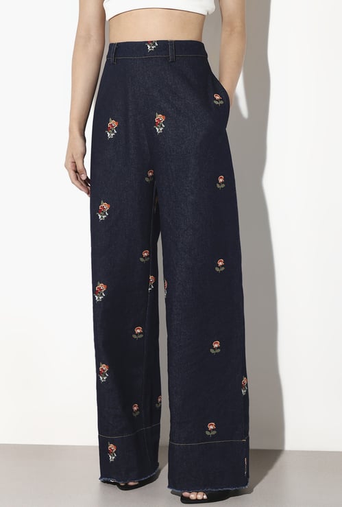 ONLY Embroidered Wide Leg Jeans