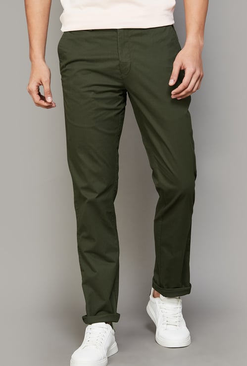 COLORPLUS Solid Slim Straight Trousers