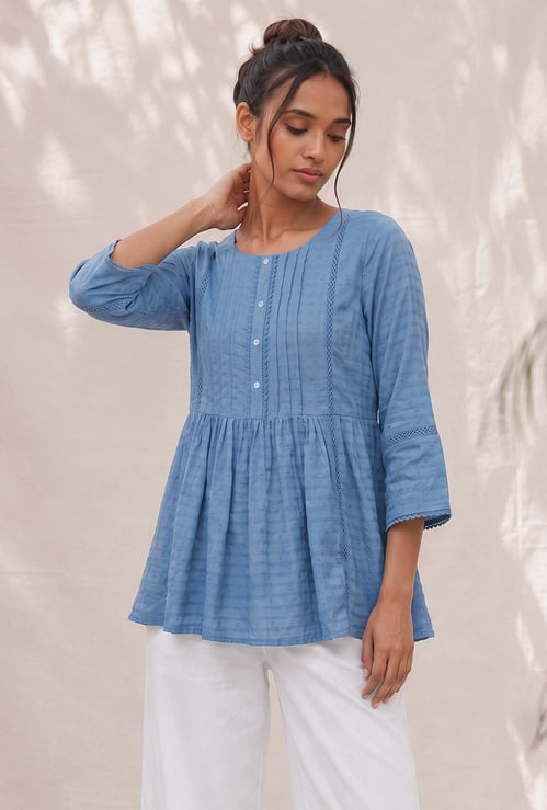 MELANGE Textured Peplum Tunic