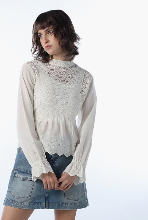 ONLY High-Neck Sheer Blouson Top