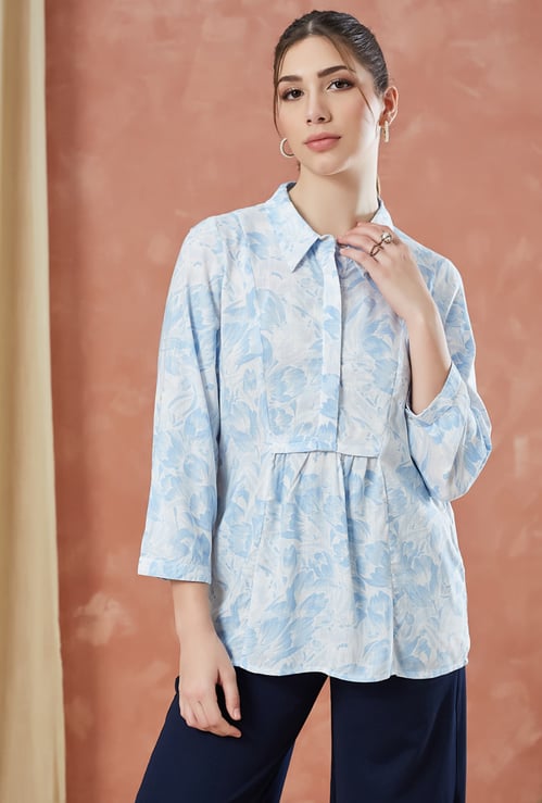 LATIN QUARTERS Floral Print Buttoned Tunic