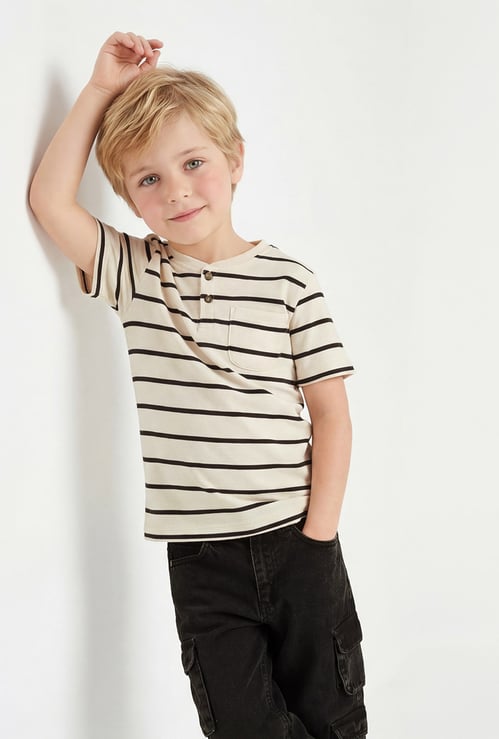 FAME FOREVER Boys Striped Henley T-shirt