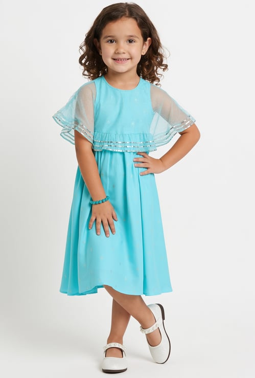 MELANGE Girls Embellished Dress with Cape