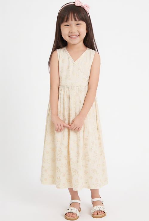 MELANGE Girls Floral Print Sleeveless Dress