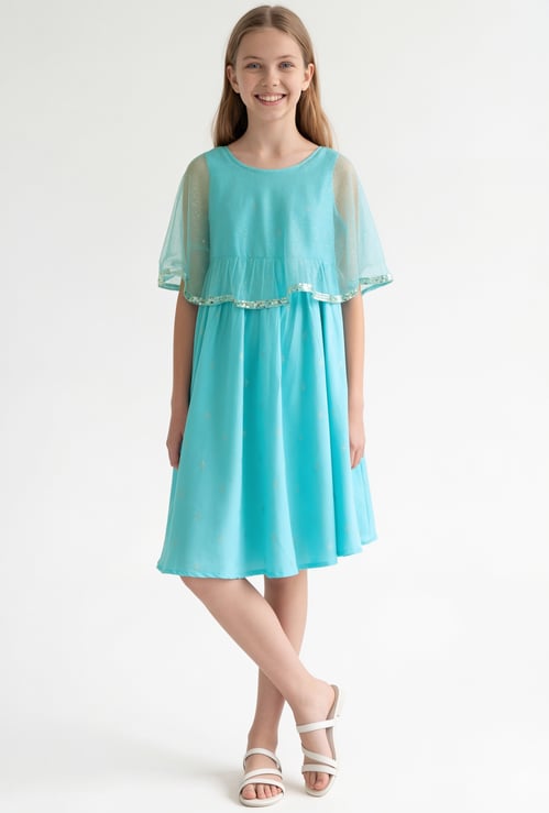 MELANGE Girls Printed Cape Dress