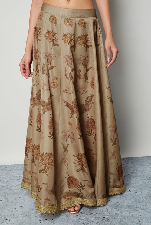 MELANGE Floral Print A-line Skirt