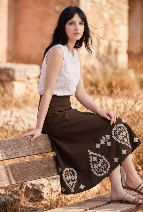 FAME FOREVER Embroidered Midi Skirt