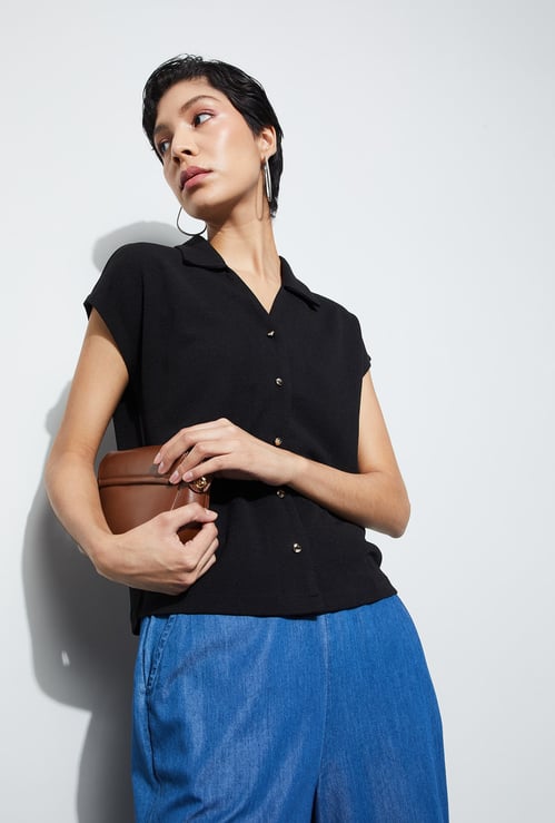 CODE Solid Shirt Style Top