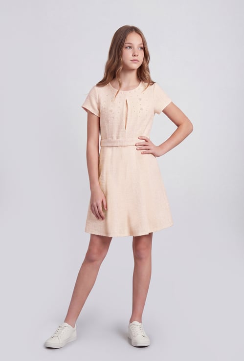 FAME FOREVER Girls Embellished Belted Dress