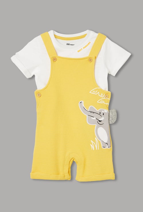 FAME FOREVER Boys' Elephant-Print T-shirt with Dungaree Set