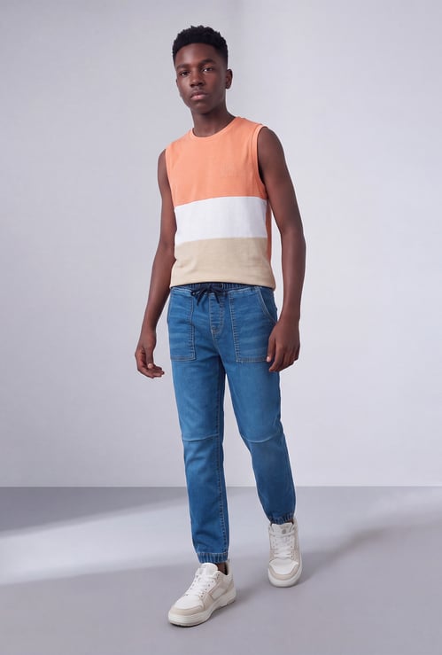 FAME FOREVER Boys Medium Wash Drawstring Jeans