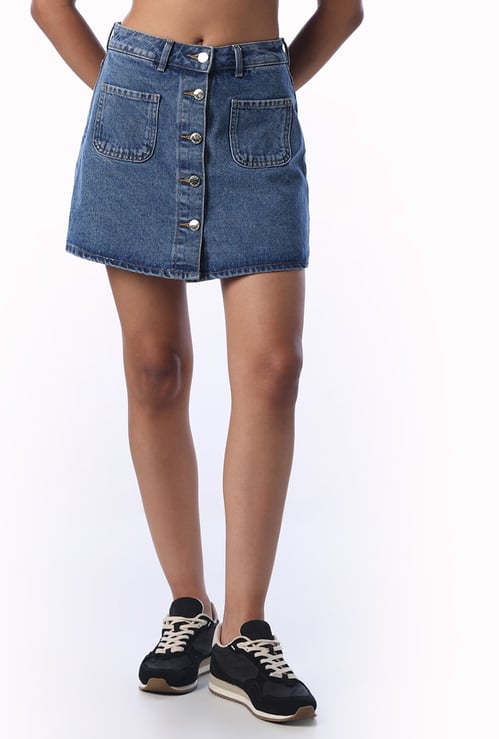 ONLY Solid Denim Skirt