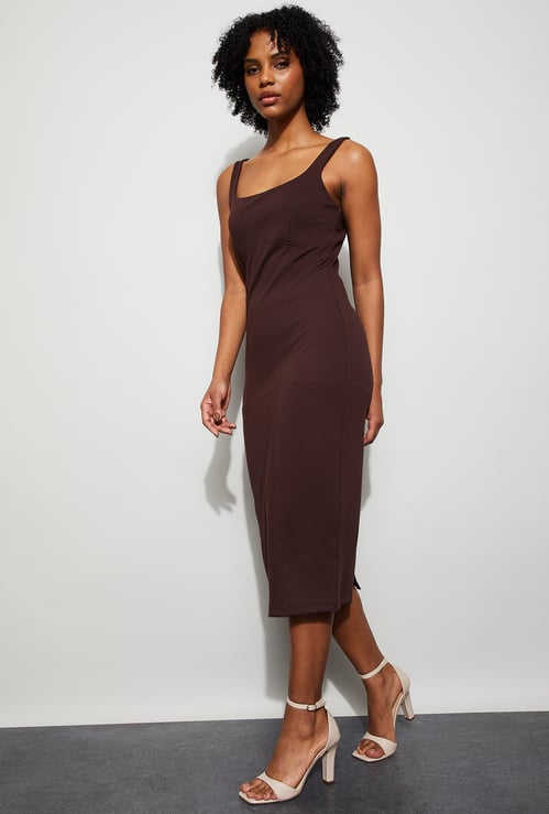 GINGER Bodycon Midi Dress with Square Neck