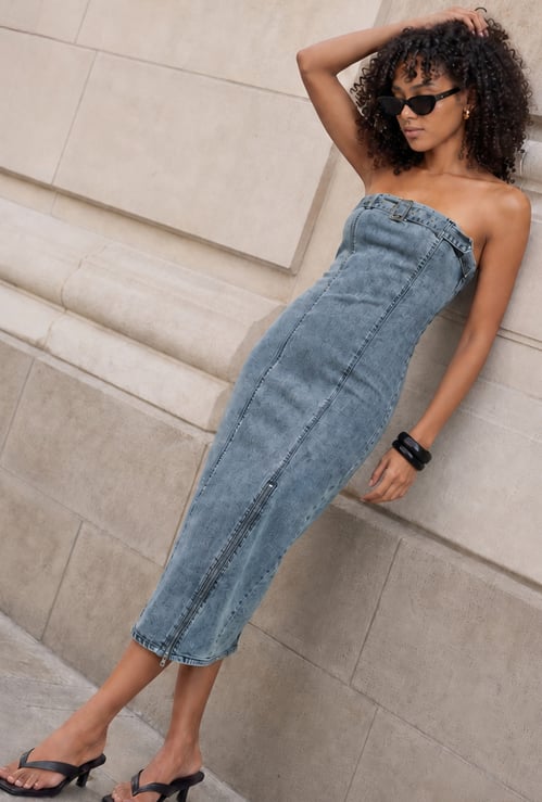 GINGER Belted Bodycon Midi Dress