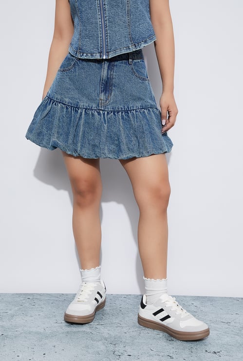 GINGER Washed Denim Mini Skirt