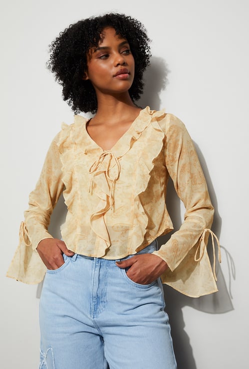 GINGER Paisley Tie-Up Crop Top
