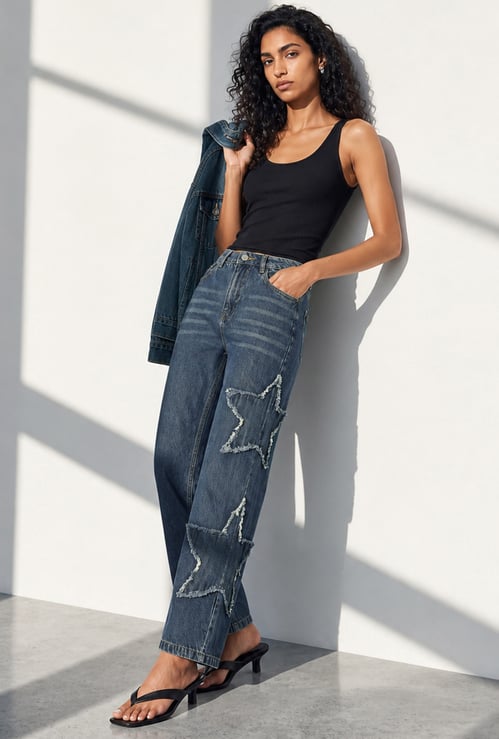 GINGER Distressed Woven Jeans